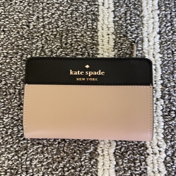 Kate Spade Staci Colorblock Medium Compact Bifold Wallet Warm Beige Multi